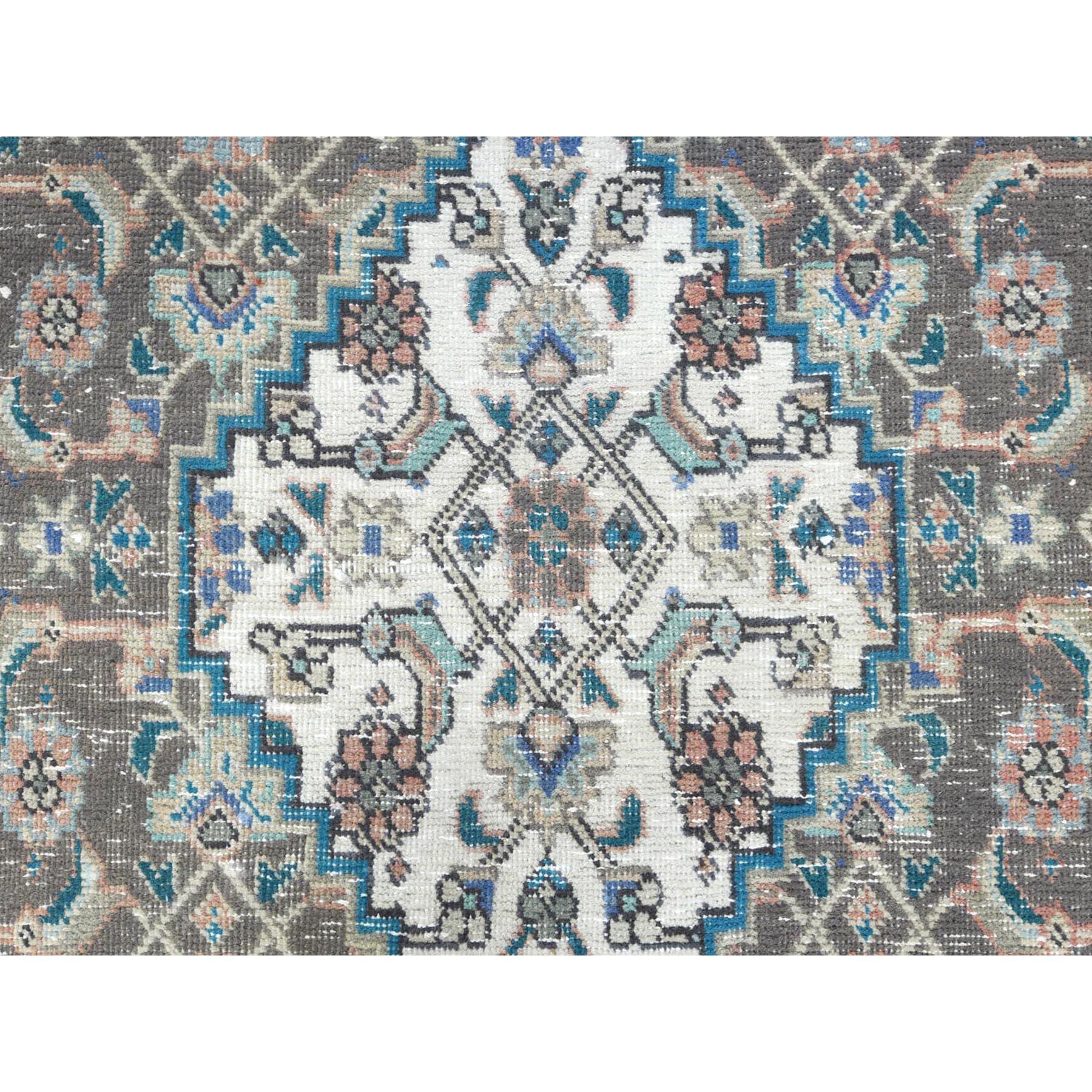 Gray Hand Knotted Cropped Thin Worn Wool Vintage Persian Tabriz Distressed Rug For Sale 4