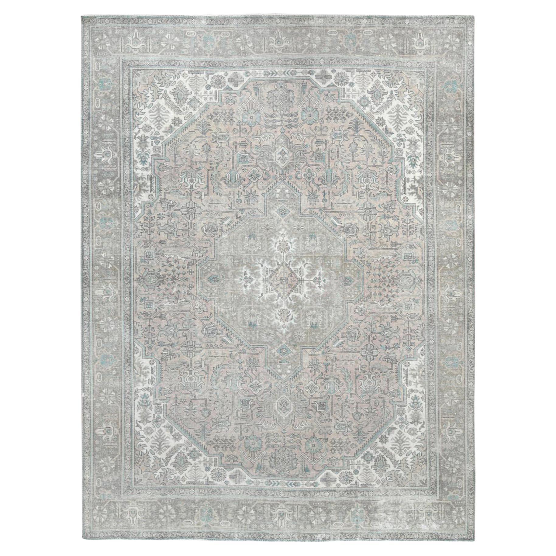 Hot Pink Vintage Persian Tabriz Cropped Thin Pile Hand Knotted Natural ...