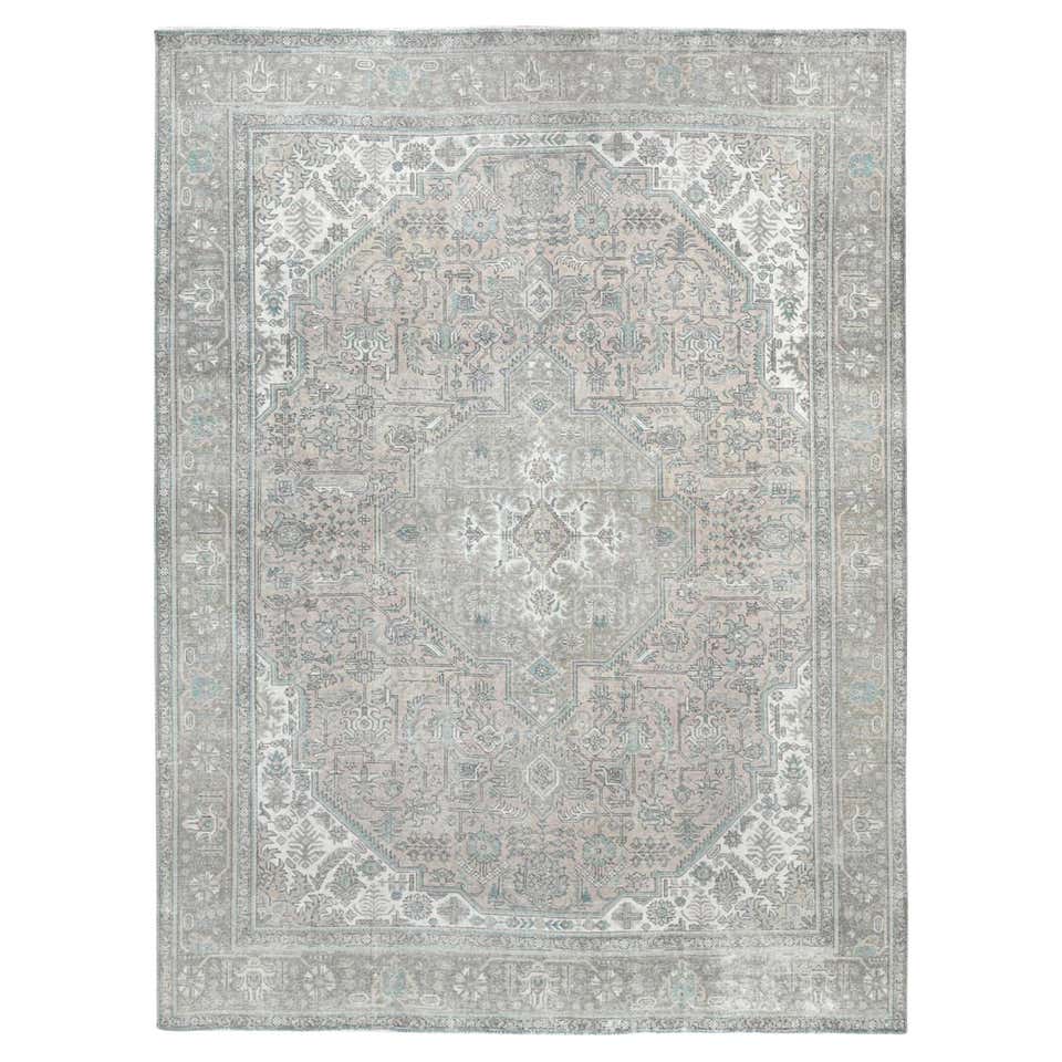 Hot Pink Vintage Persian Tabriz Cropped Thin Pile Hand Knotted Natural ...