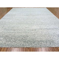Gray Hand Knotted Grass Design Undyed Organic Wool Oversized Rug 13'11" x 18'0"