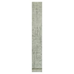 Gray Hand knotted Hand Spun Undyed Wool XL Runner Modern Oriental Rug 2'6"x31'8"