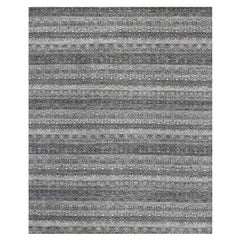 Alfombra Oriental Gris Kohinoor Herat Anudada a Mano Diseño Geométrico Todo Lana