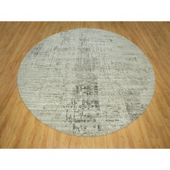 Gray Hand Knotted Modern Hand Spun Undyed Vibrant Wool Round Rug 11'10" x 11'10"