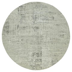 Gray Hand Knotted Modern Hand Spun Undyed Vibrant Wool Round Rug 11'10" x 11'10"