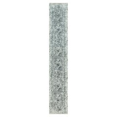 Tapis de course gris noué à la main en laine et soie Design Rugne XL 2'6" x 15'8"