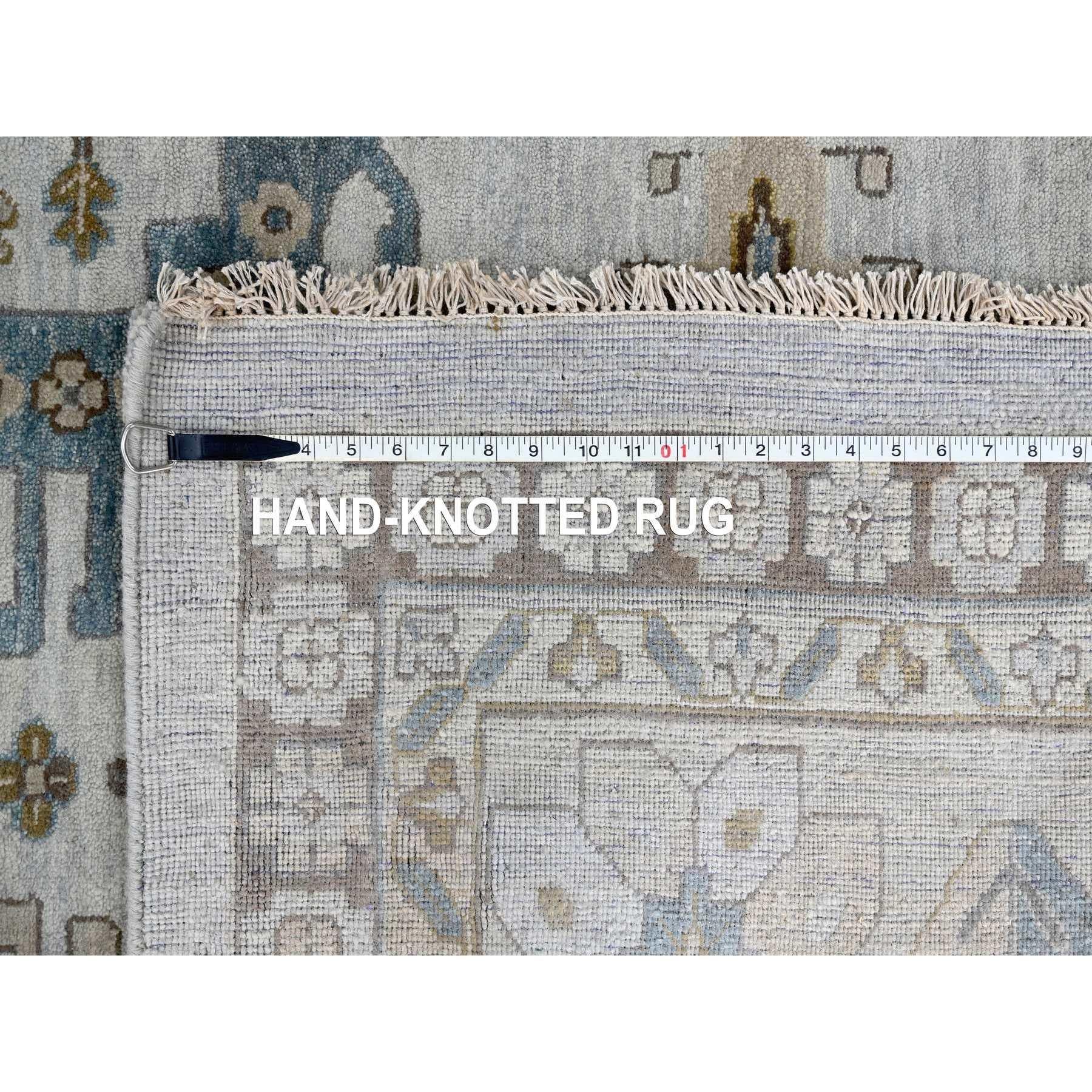Grau Hand geknüpft Persisch Geometrische Design Wolle Quadratisch Orientalische Teppich 13'7 