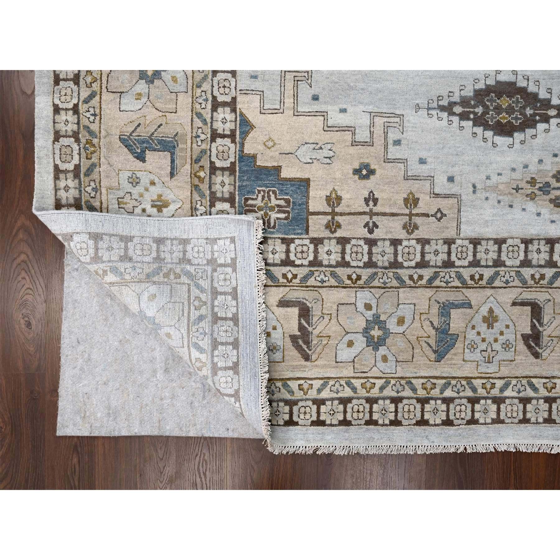 Grau Hand geknüpft Persisch Geometrische Design Wolle Quadratisch Orientalische Teppich 13'7 