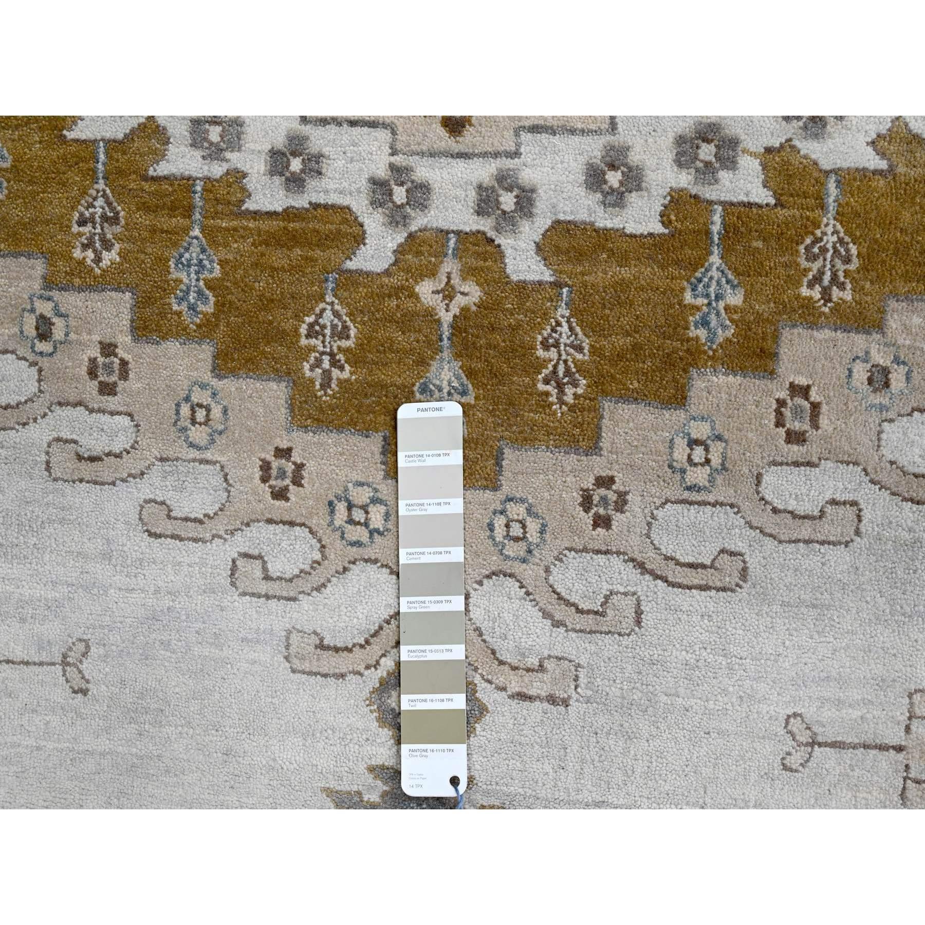 Grau Hand geknüpft Persisch Geometrische Design Wolle Quadratisch Orientalische Teppich 13'7 