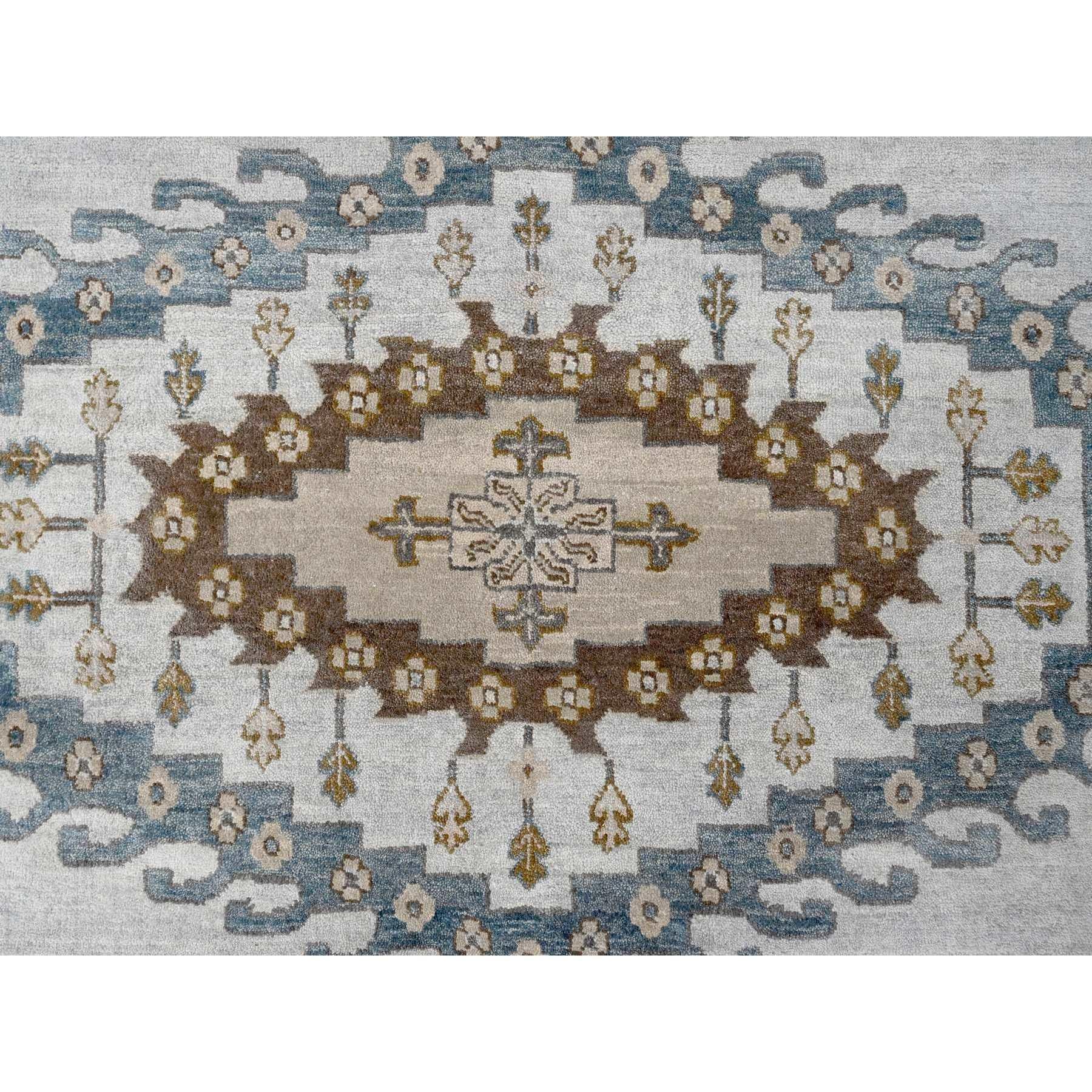 Grau Hand geknüpft Persisch Geometrische Design Wolle Quadratisch Orientalische Teppich 13'7 