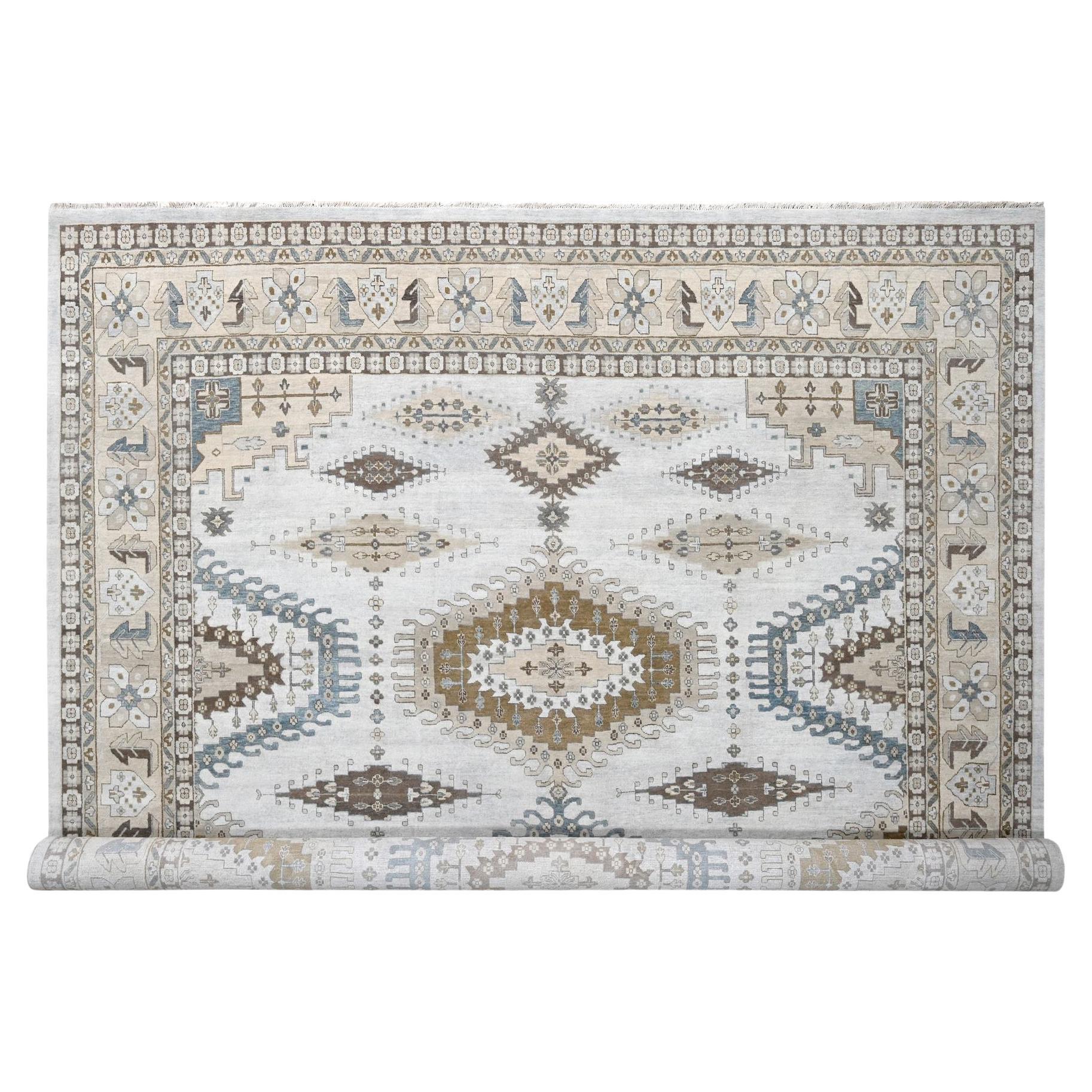 Grau Hand geknüpft Persisch Geometrische Design Wolle Quadratisch Orientalische Teppich 13'7 "x13'10"