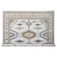 Tapis oriental carré en laine gris noué à la main à motifs géométriques persans 13'7"x13'10"