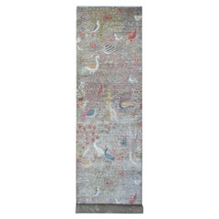 Grauer, handgeknüpfter, breiter, orientalischer Peshawar-Läufer aus reiner Wolle, 4'2" x 19'11"