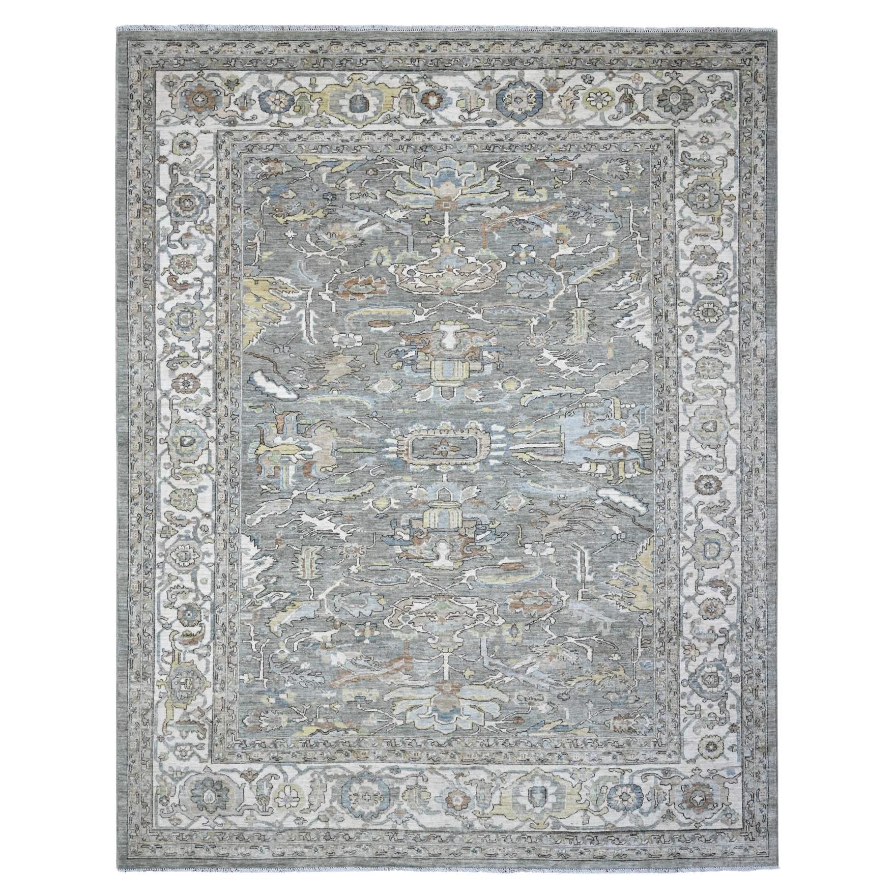 Gray Hand Knotted Pure Wool Fine Aryana Peshawar Heriz Oriental Rug 8'3" x 10'5"