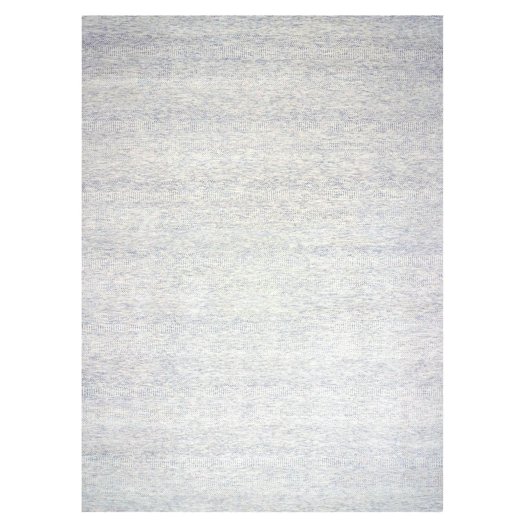 Gray Hand Knotted Pure Wool Grass Design Shabby Chic Oriental Rug 10'1" x 14'0"