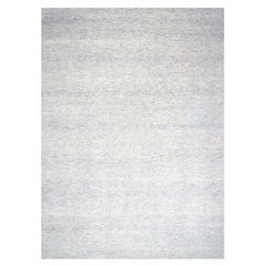 Gray Hand Knotted Pure Wool Grass Design Shabby Chic Oriental Rug 10'1" x 14'0"