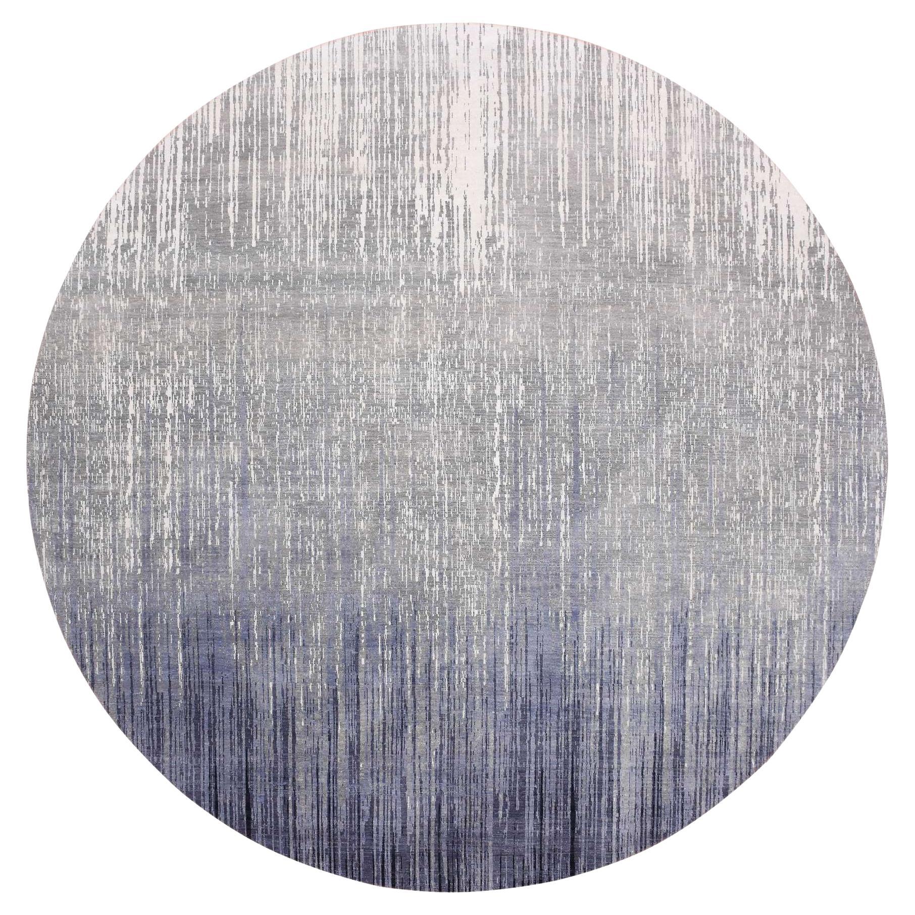 Gray Hand Knotted Pure Wool Modern Ombre Design Round Oriental Rug 12'1" x 12'2"