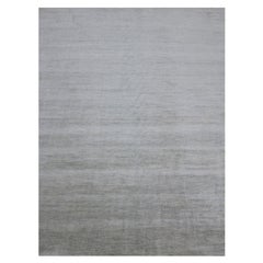 Alfombra Oriental Gris Anudada a Mano Tono sobre Tono Diseño Hierba Lana Pura Tejido Más Denso