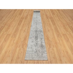 Gray Hand Knotted Undyed Natural Wool Modern Design XL Runner Rug 2'6" x 26'0"
