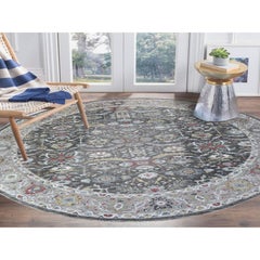 Gray Hand Knotted Vibrant Pure Wool Peshawar Oriental Round Rug 10'7" x 10'7"