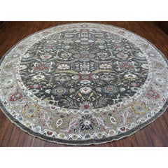 Gray Hand Knotted Vibrant Pure Wool Peshawar Oriental Round Rug 10'7" x 10'7"