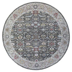Gray Hand Knotted Vibrant Pure Wool Peshawar Oriental Round Rug 10'7" x 10'7"