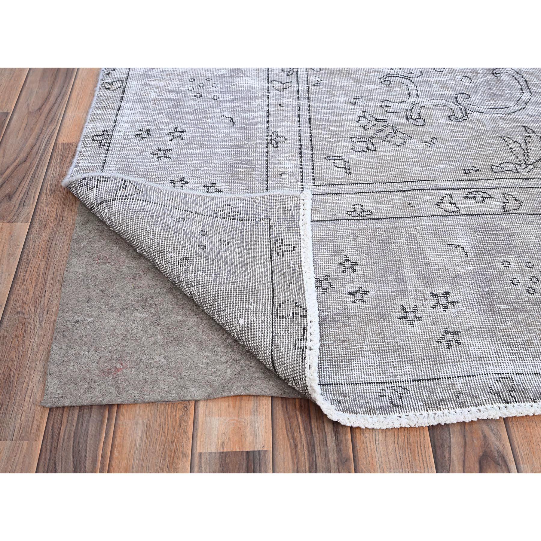 Hand-Knotted Gray Hand Knotted Vintage Persian Tabriz Silver Wash Worn Down Pure Wool Rug For Sale