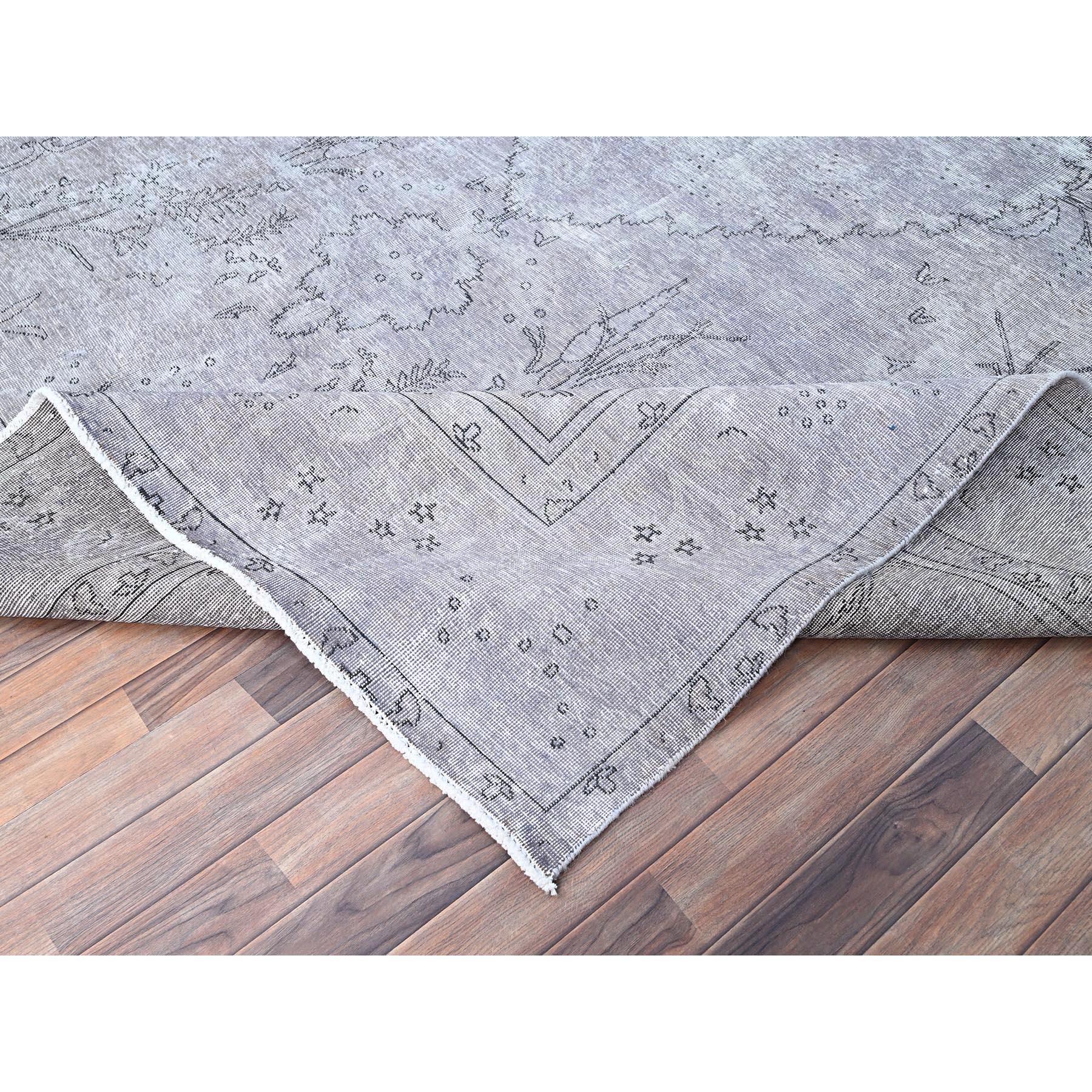 Mid-20th Century Gray Hand Knotted Vintage Persian Tabriz Silver Wash Worn Down Pure Wool Rug For Sale