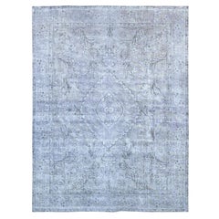 Grauer handgeknüpfter persischer Täbris-Silber-Silber-Wasch-Teppich aus reiner Wolle, Vintage