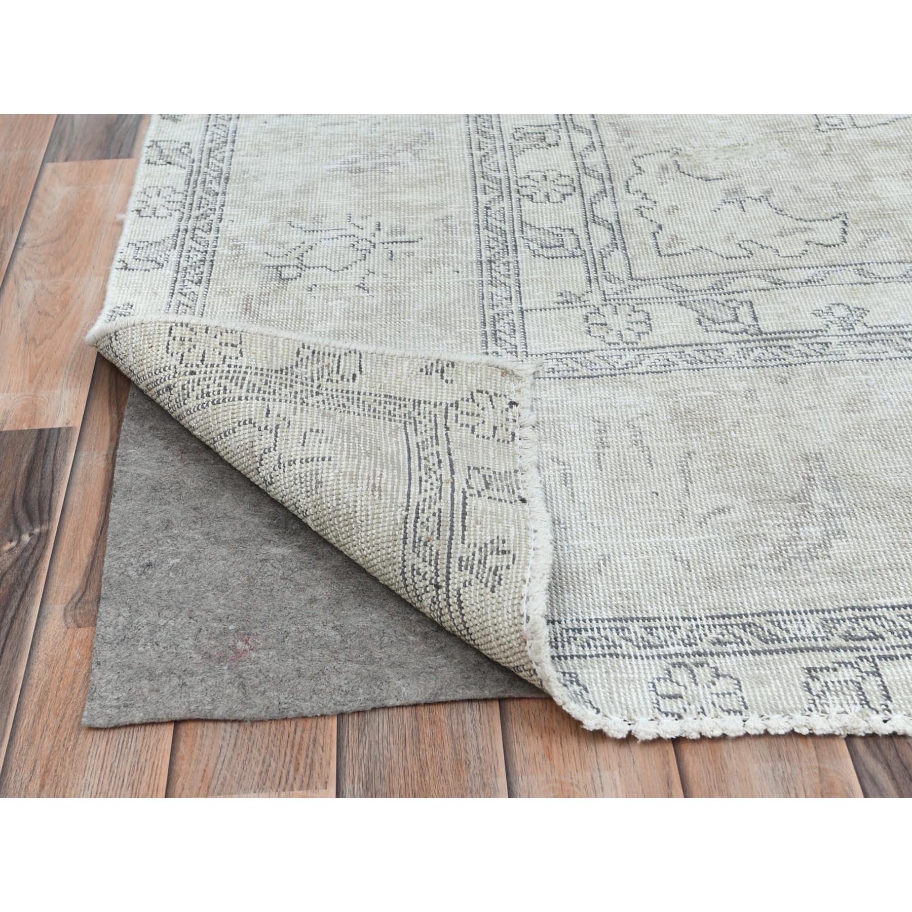 Mid-20th Century Gray Hand Knotted Vintage Persian Tabriz Worn Wool Cropped Thin Distressed Rug For Sale