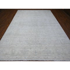 Gray Hand Knotted Washed Out Peshawar Shiny Wool Oriental Rug 8'10" x 11'6"