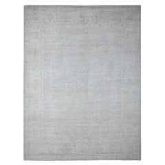 Gray Hand Knotted Washed Out Peshawar Shiny Wool Oriental Rug 8'10" x 11'6"