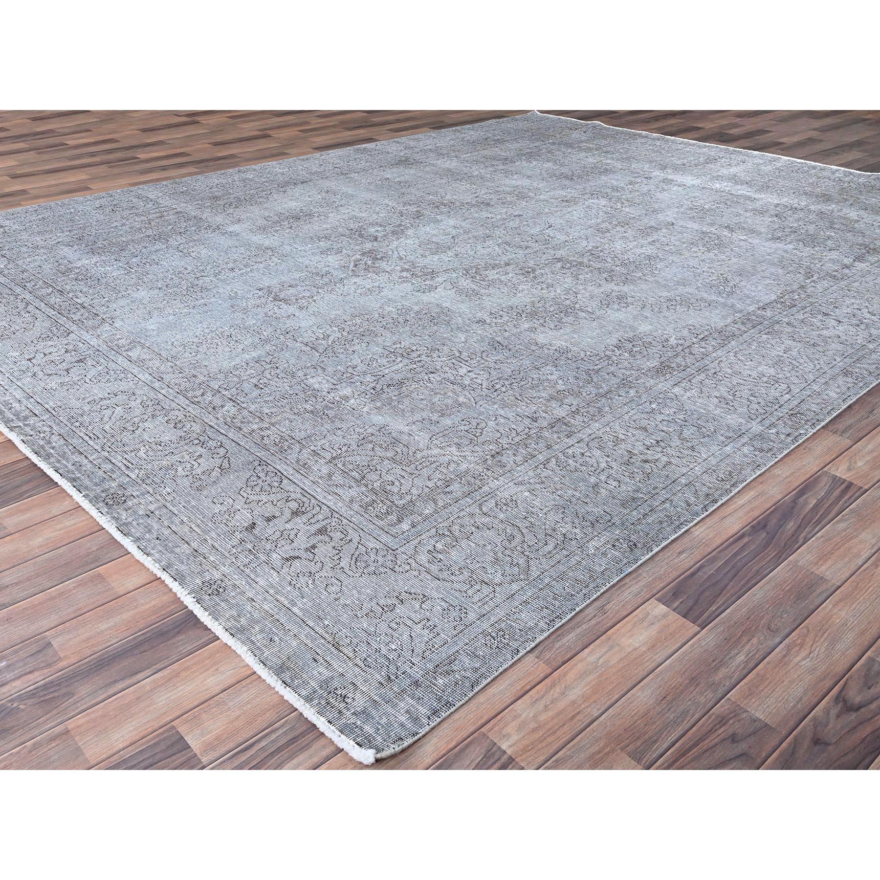 Hand-Knotted Gray Hand Knotted Wool Clean Vintage Persian Tabriz Worn Down Rustic Feel Rug For Sale