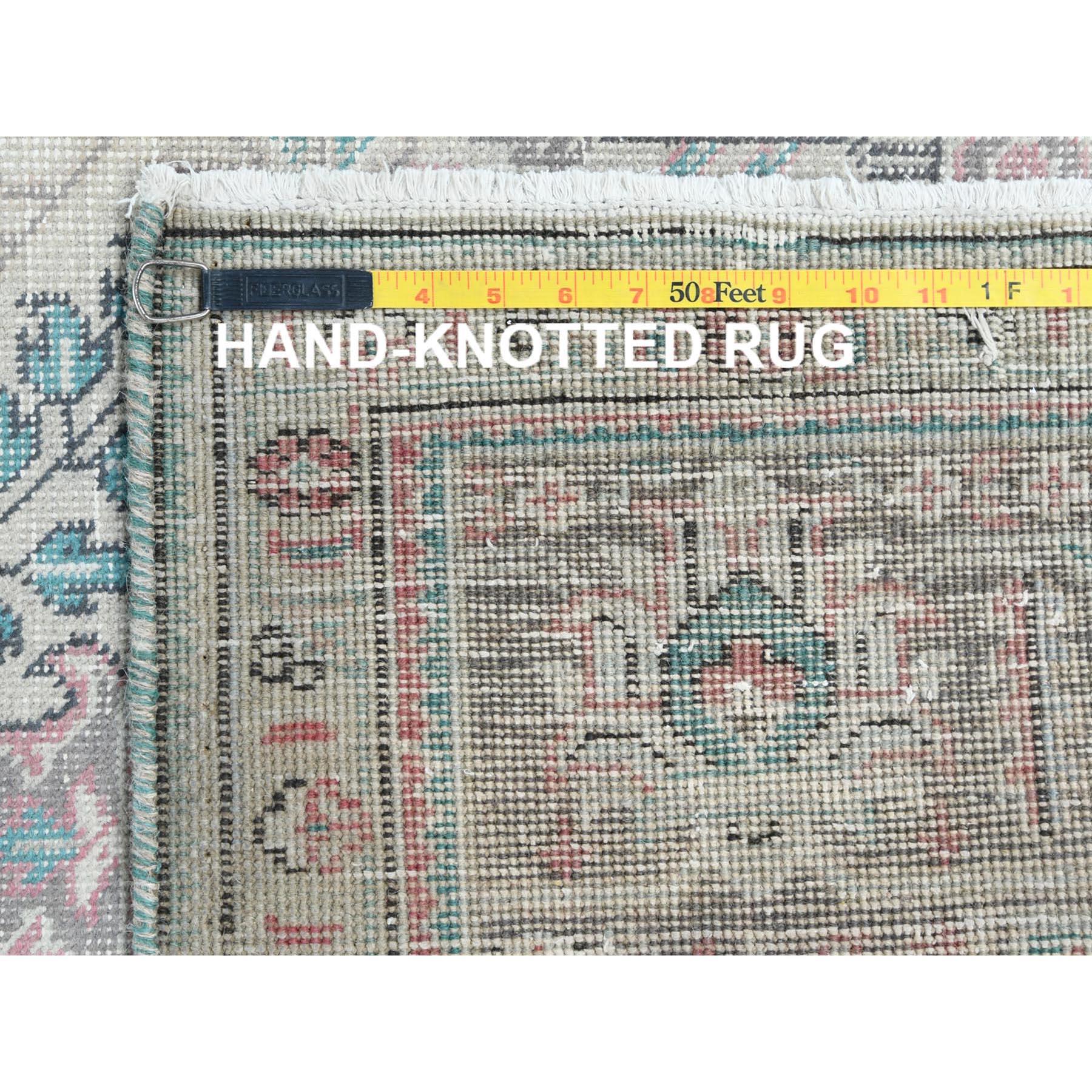 Grey Hand Knotted Worn Wool Vintage Persian Tabriz Distressed Look Oriental Rug For Sale 7