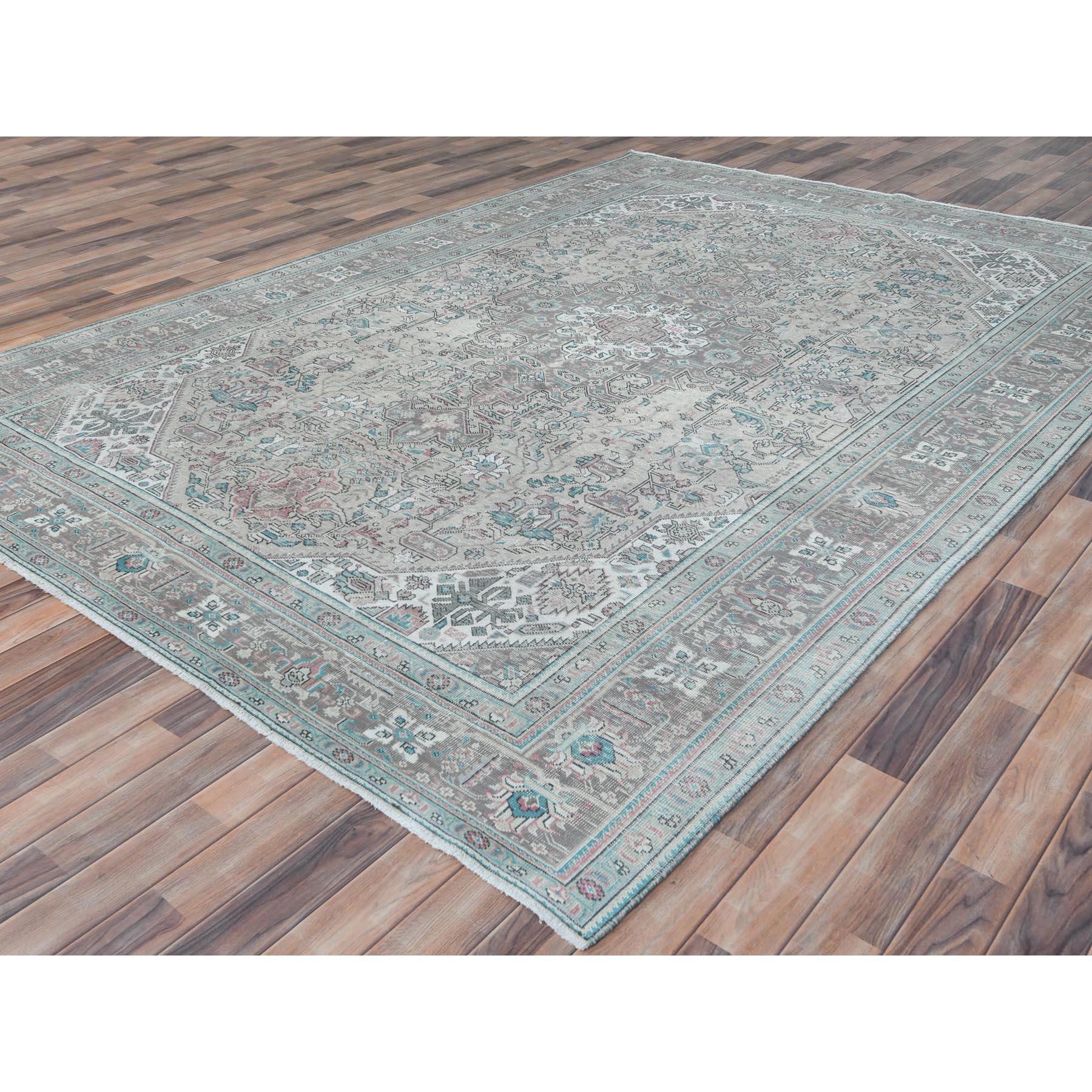 Grey Hand Knotted Worn Wool Vintage Persian Tabriz Distressed Look Oriental Rug In Good Condition For Sale In Carlstadt, NJ