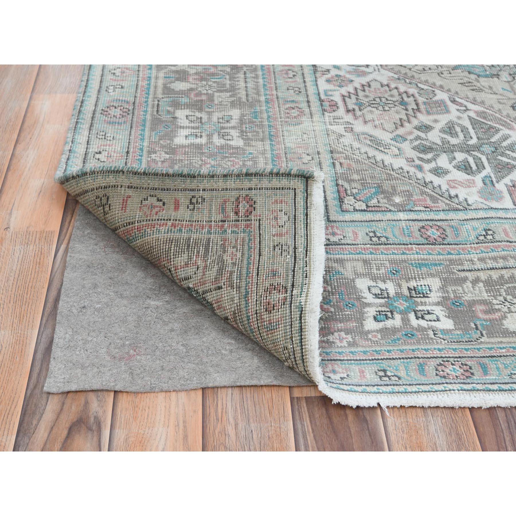 Mid-20th Century Grey Hand Knotted Worn Wool Vintage Persian Tabriz Distressed Look Oriental Rug For Sale