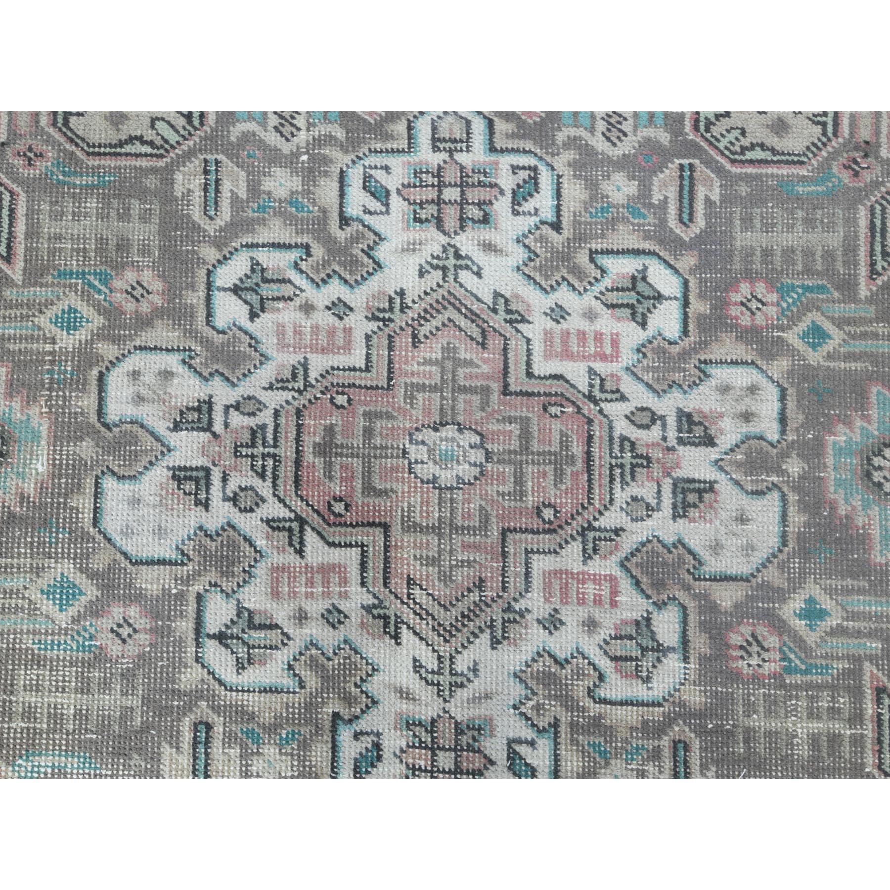 Grey Hand Knotted Worn Wool Vintage Persian Tabriz Distressed Look Oriental Rug For Sale 4