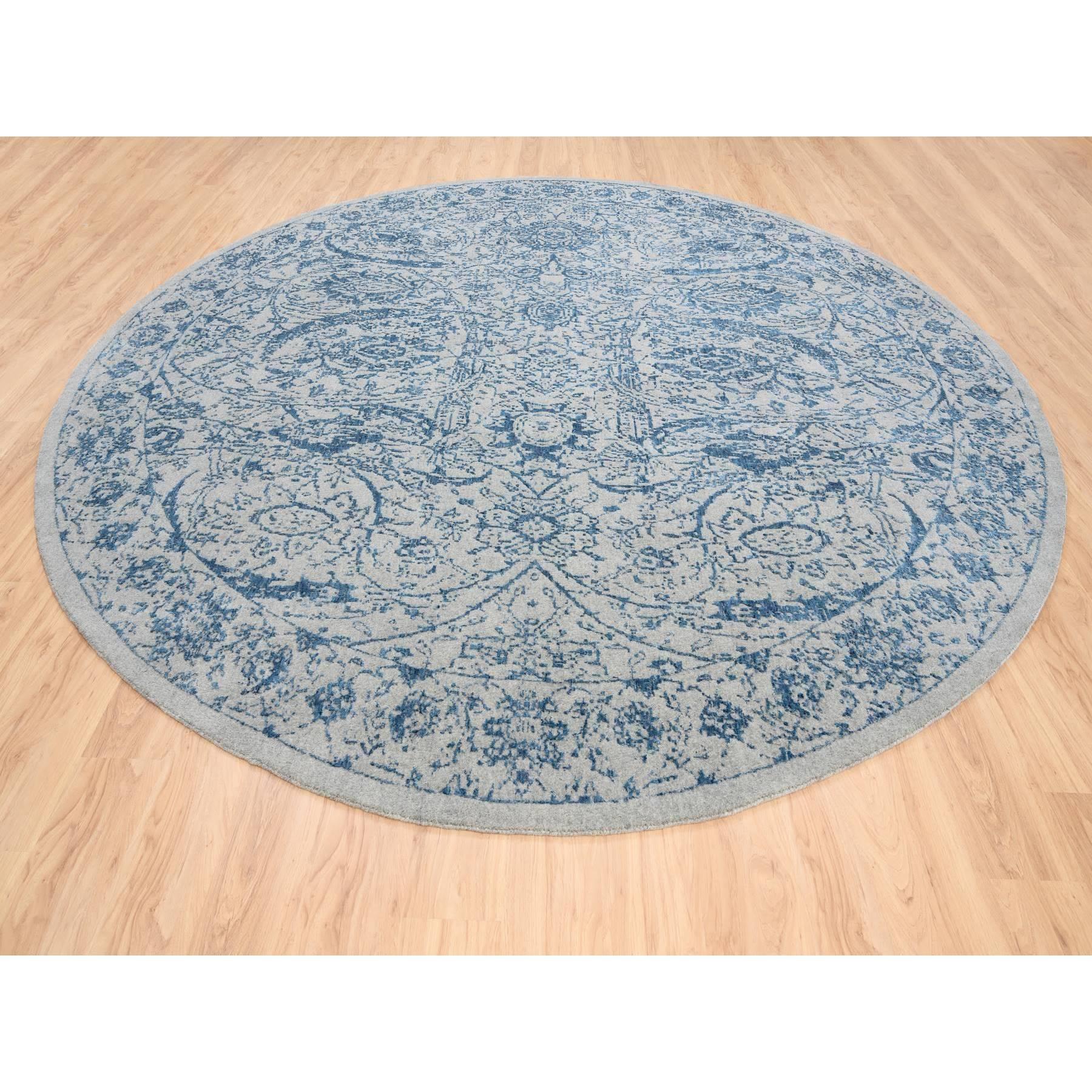 Medievale Tappeto rotondo grigio lavorato a mano in lana finemente jacquard e seta a base vegetale 12'0