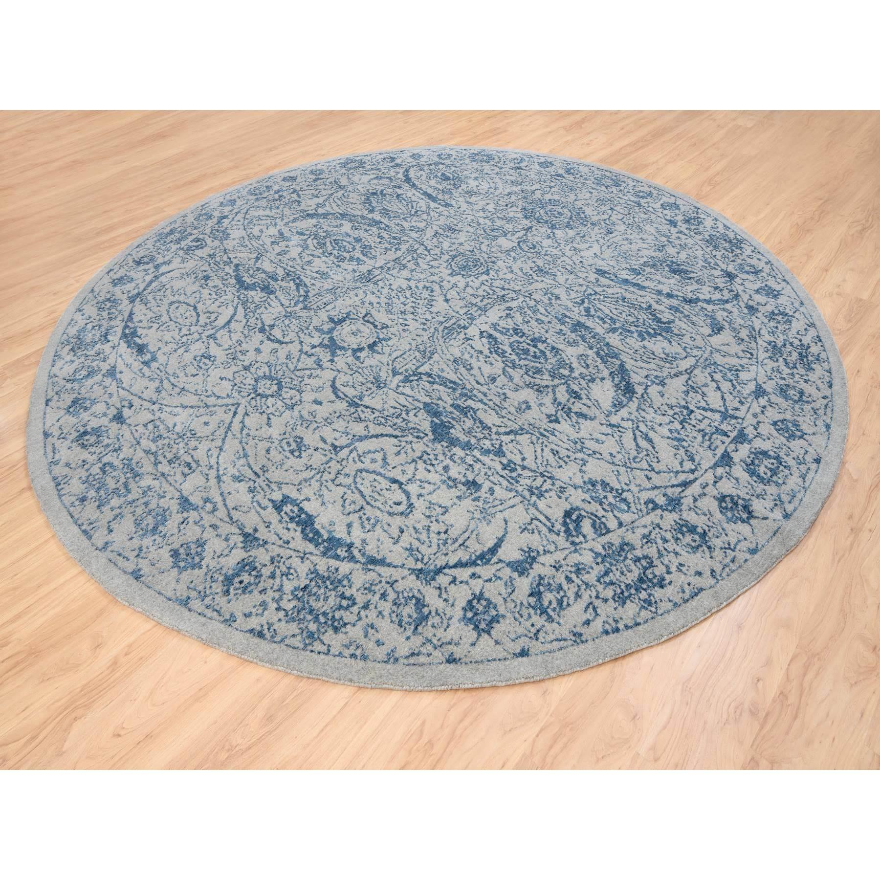 Indiano Tappeto rotondo grigio lavorato a mano in lana finemente jacquard e seta a base vegetale 12'0