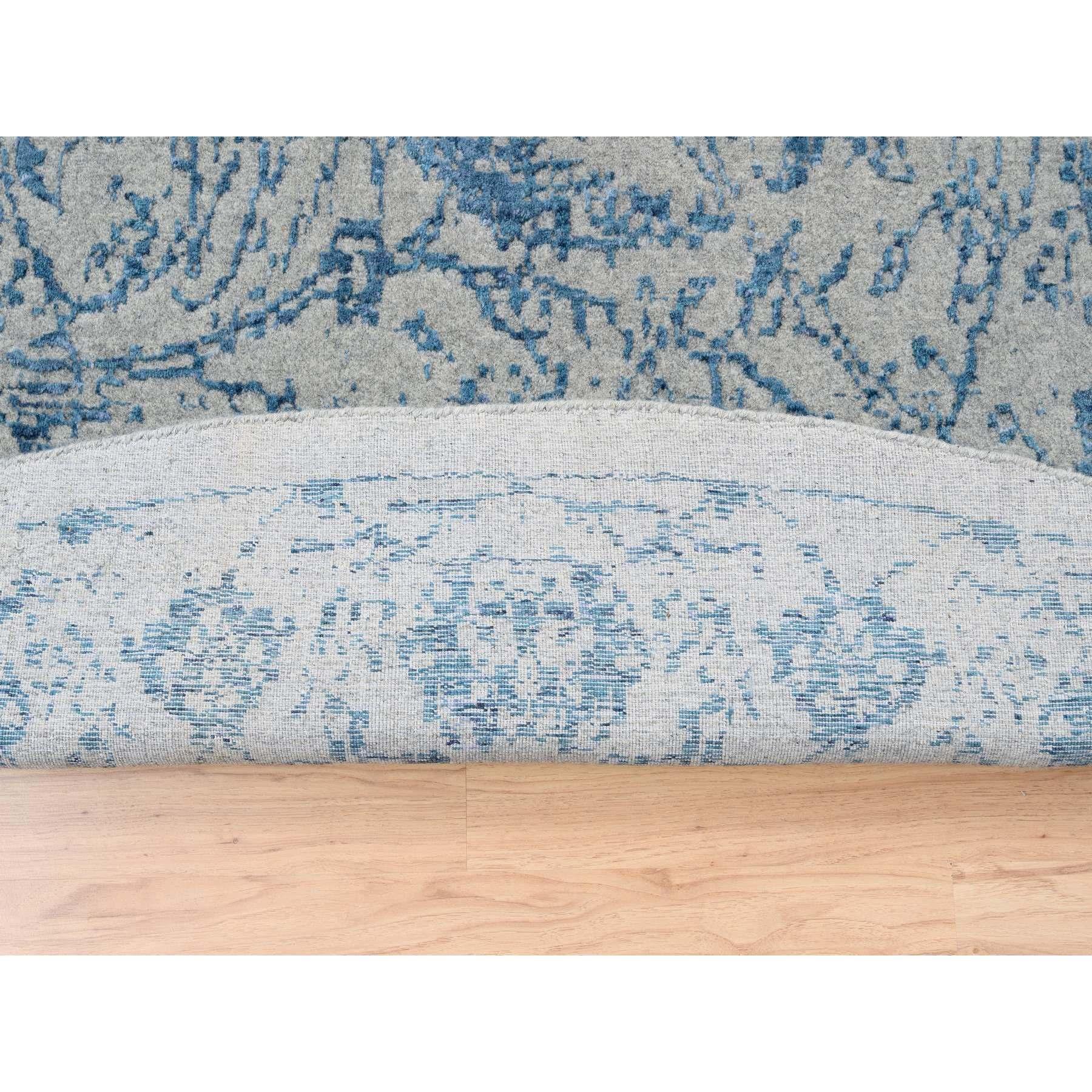 Annodato a mano Tappeto rotondo grigio lavorato a mano in lana finemente jacquard e seta a base vegetale 12'0