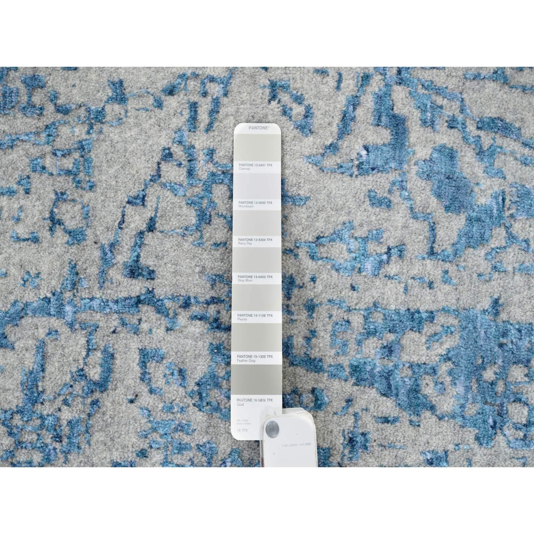 Seta Tappeto rotondo grigio lavorato a mano in lana finemente jacquard e seta a base vegetale 12'0