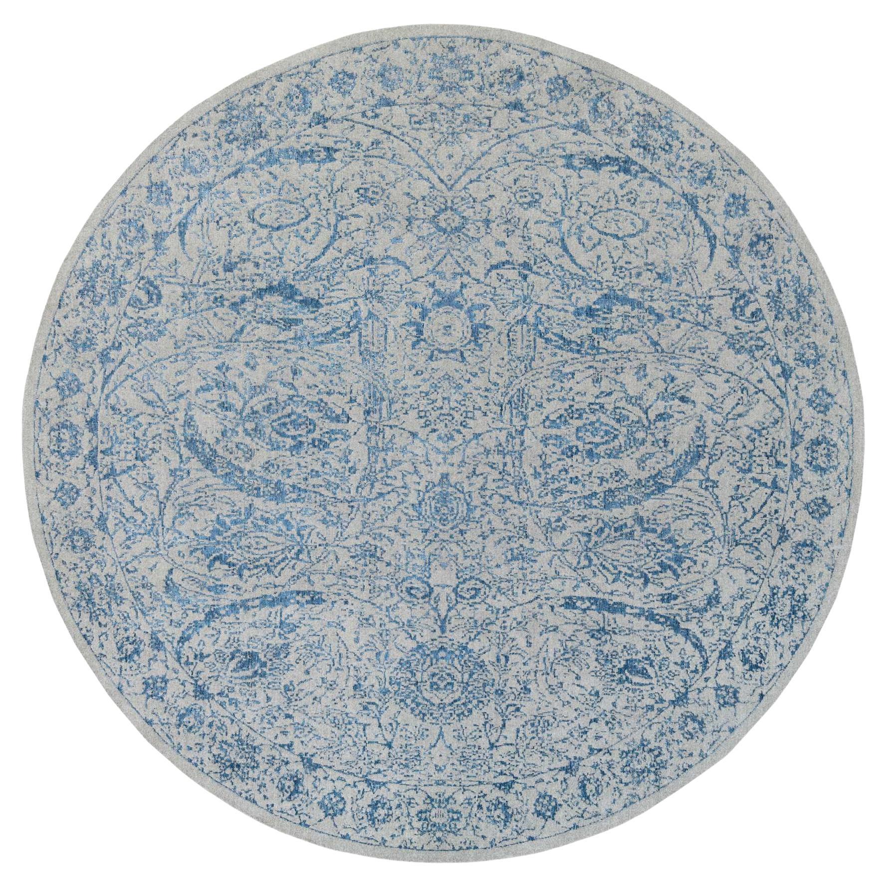 Gray Hand Loomed Fine Jacquard Wool and Plant Based Silk Round Rug 12'0" x 12'0"