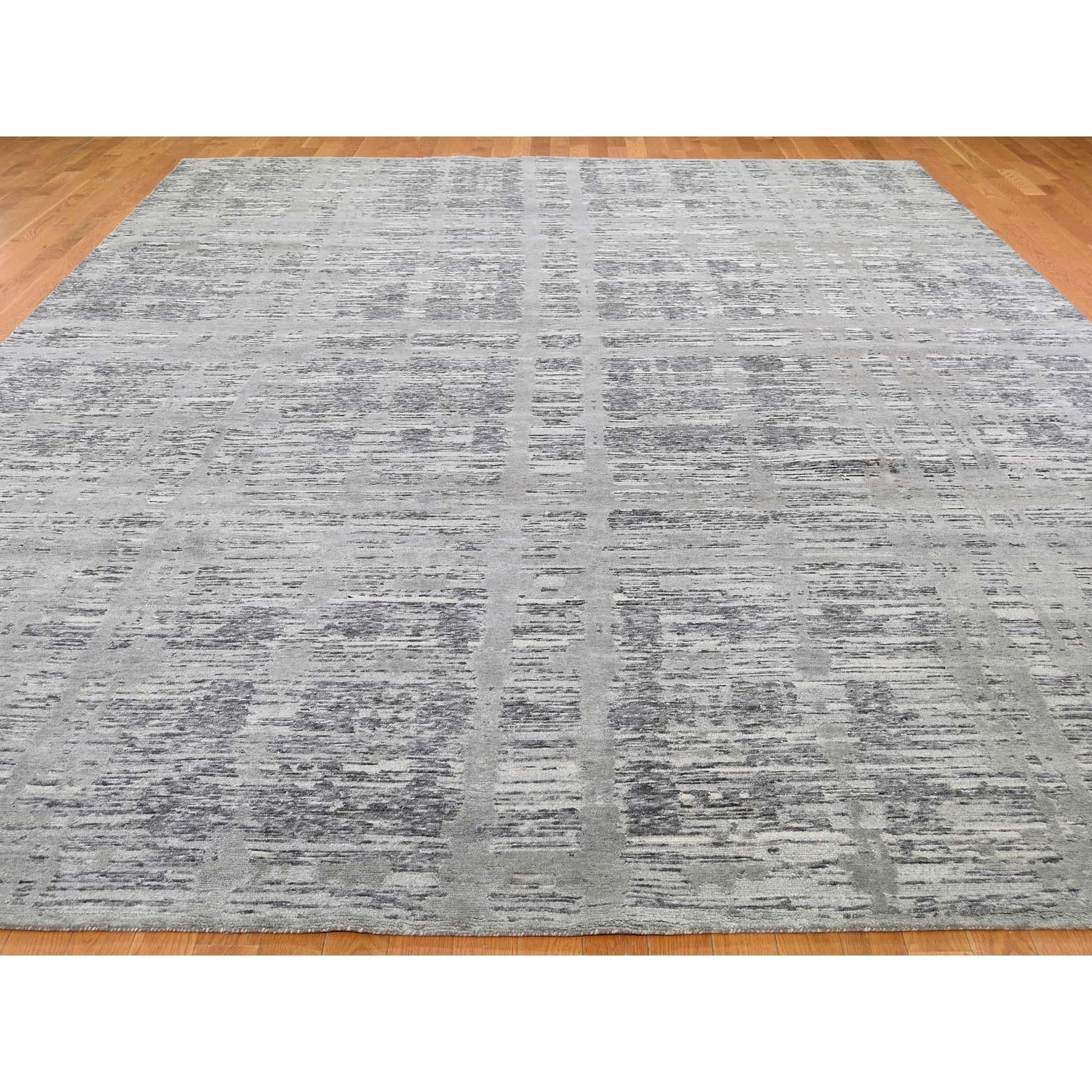 Other Gray Hand Spun Undyed Natural Wool Gray Modern Hand Knotted Rug