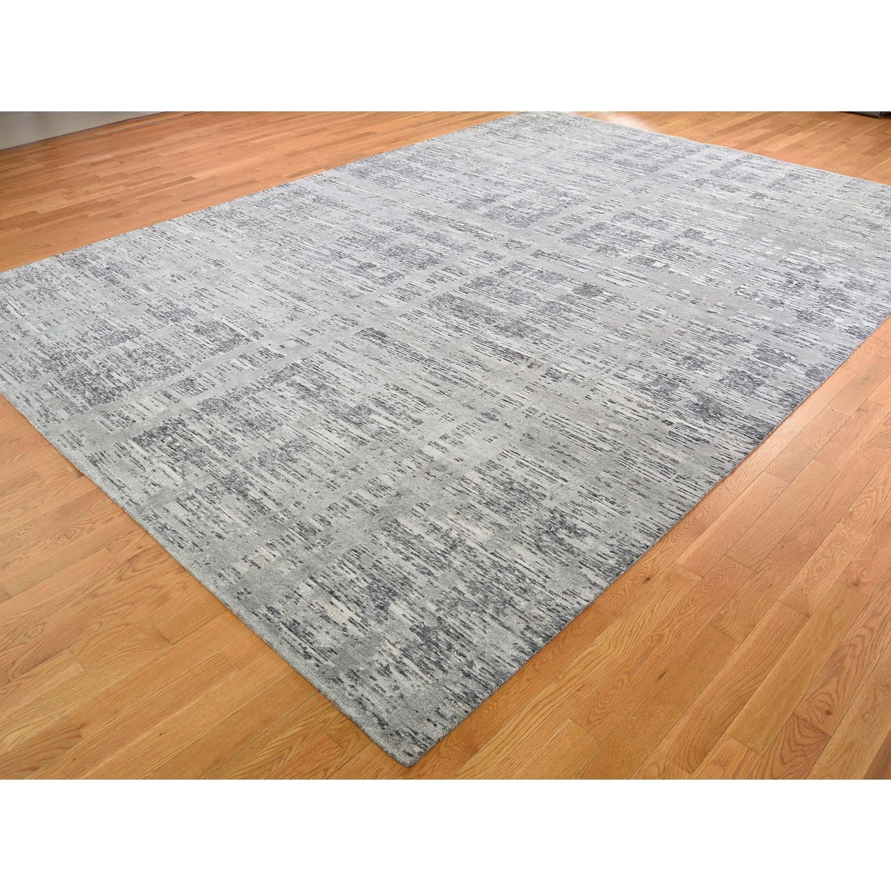 Afghan Gray Hand Spun Undyed Natural Wool Gray Modern Hand Knotted Rug