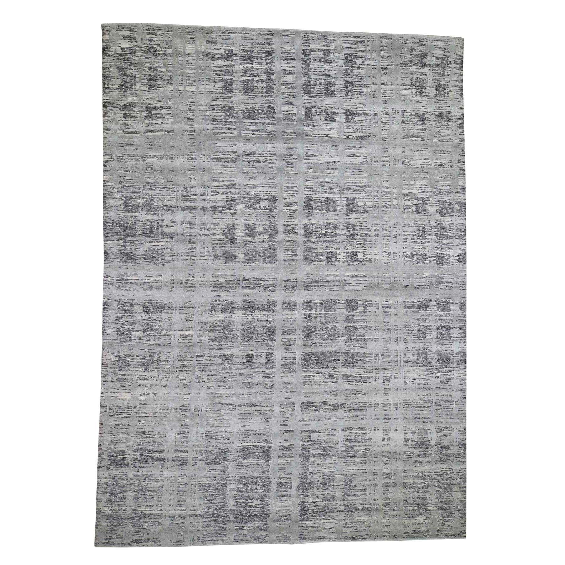 Gray Hand Spun Undyed Natural Wool Gray Modern Hand Knotted Rug