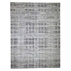 Gray Hand Spun Undyed Natural Wool Modern Hand Knotted Oriental Rug