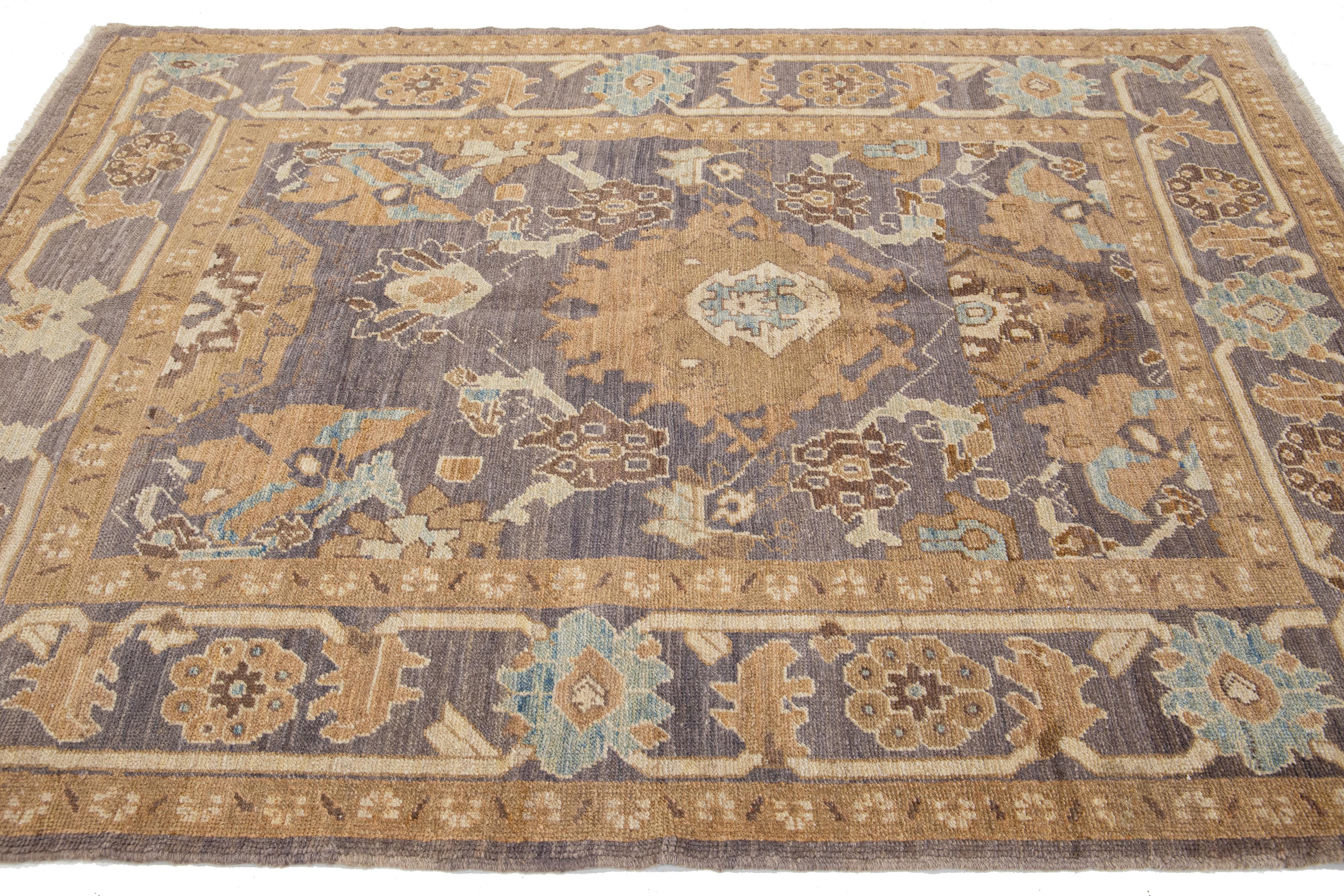 Contemporary Gray Handmade Modern Sultanabad Designed Wool Rug  For Sale