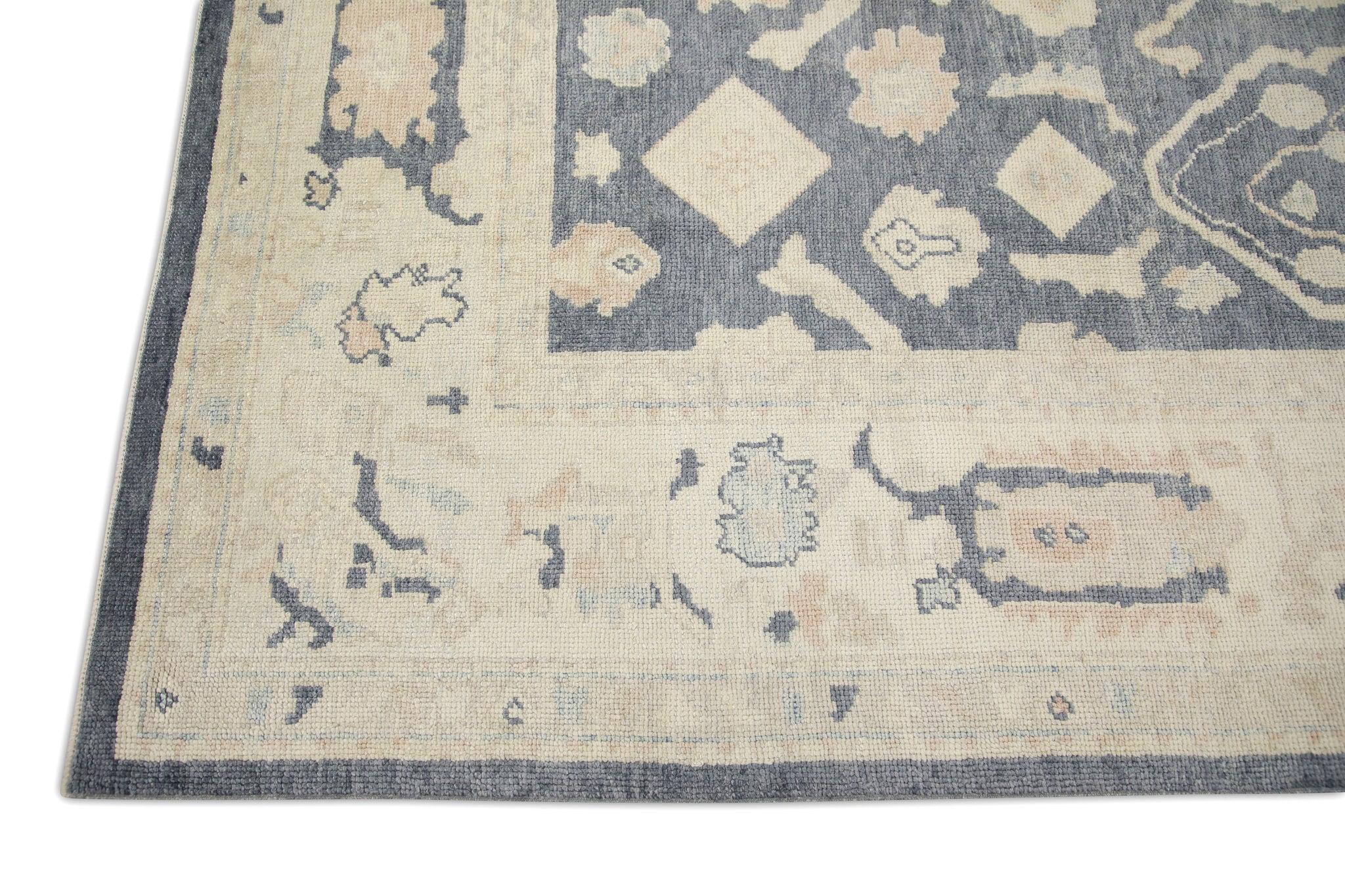 Gray Handwoven Wool Turkish Oushak Rug 9'3