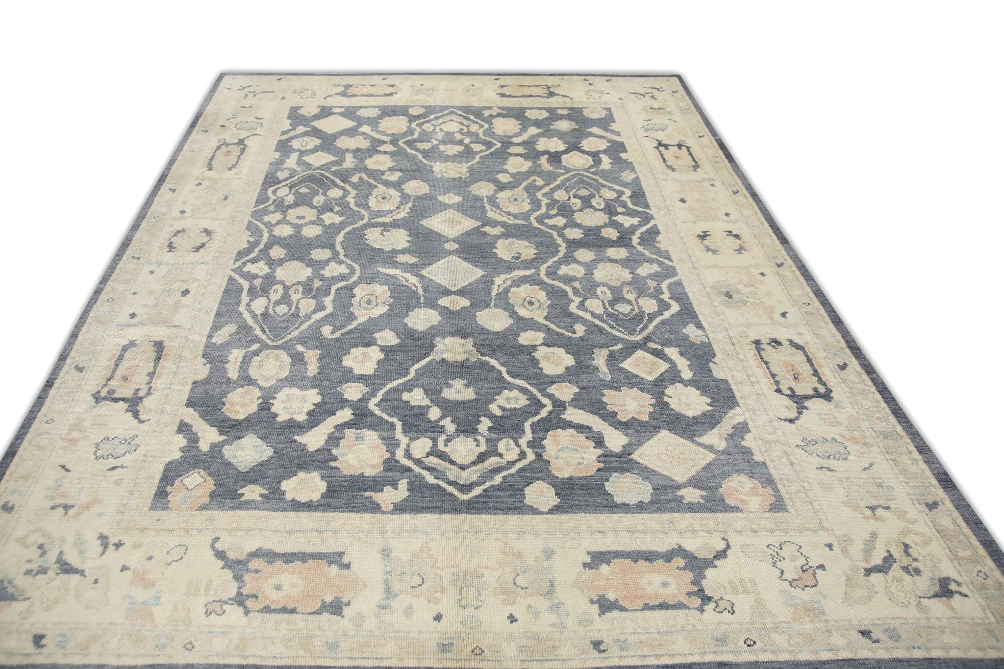 Gray Handwoven Wool Turkish Oushak Rug 9'3