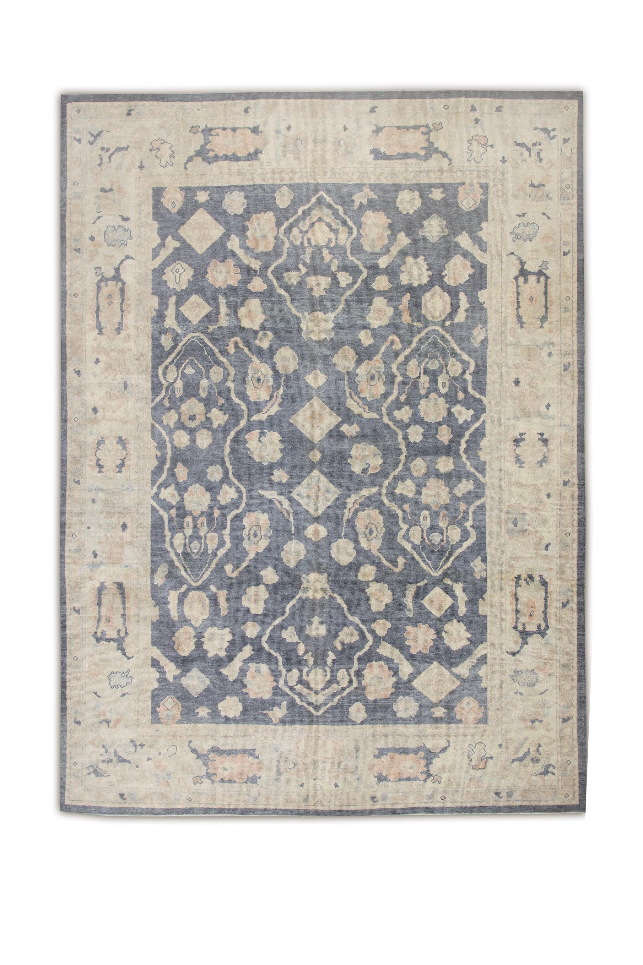 Gray Handwoven Wool Turkish Oushak Rug 9'3