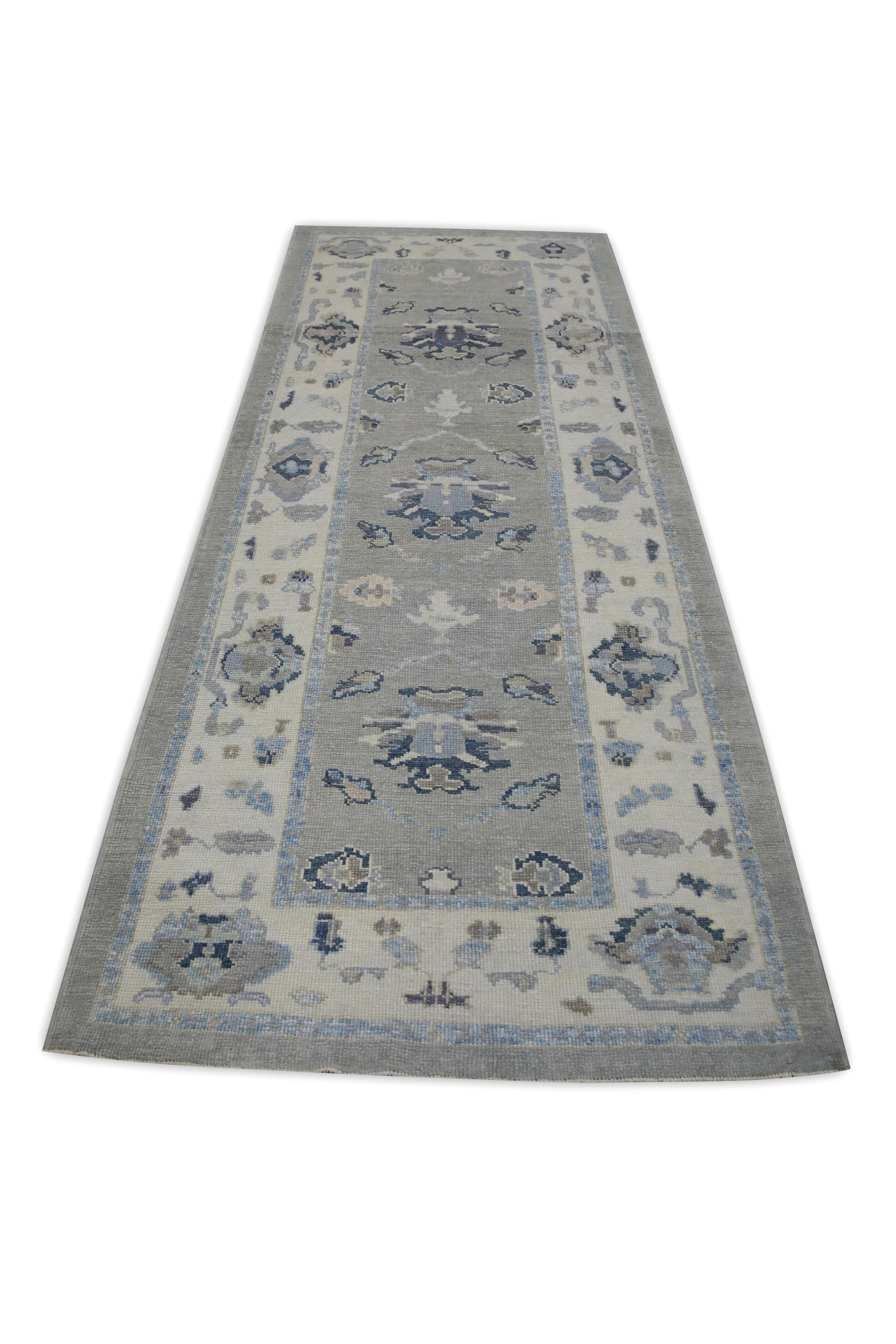 Contemporary Gray Handwoven Wool Turkish Oushak Runner 4'1